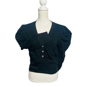 Free People Women Large Black Textured Puffy Sleev